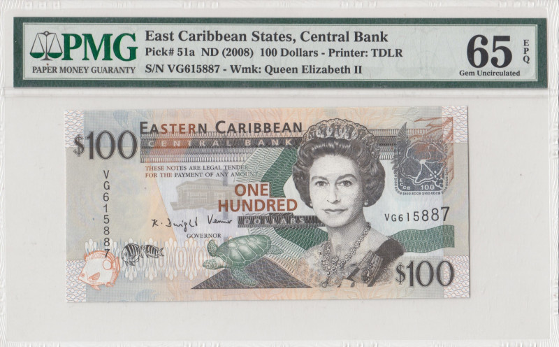 East Caribbean States, 100 Dollars, 2008, UNC, p51a
PMG 65 EPQ, Queen Elizabeth...