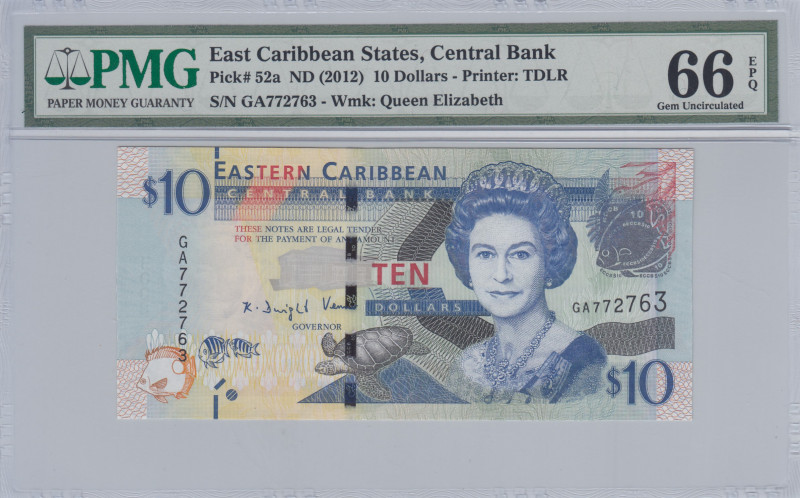East Caribbean States, 10 Dollars, 2012, UNC, p52a
PMG 66 EPQ, Queen Elizabeth ...