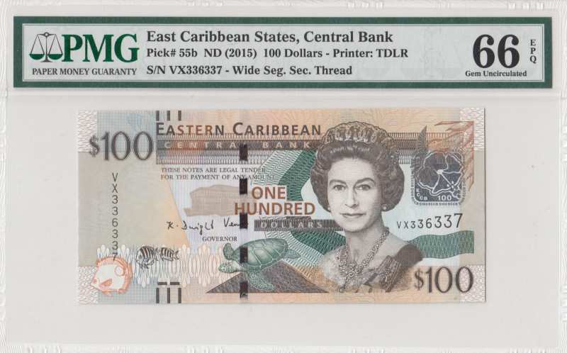 East Caribbean States, 100 Dollars, 2015, UNC, p55b
PMG 66 EPQ, Queen Elizabeth...