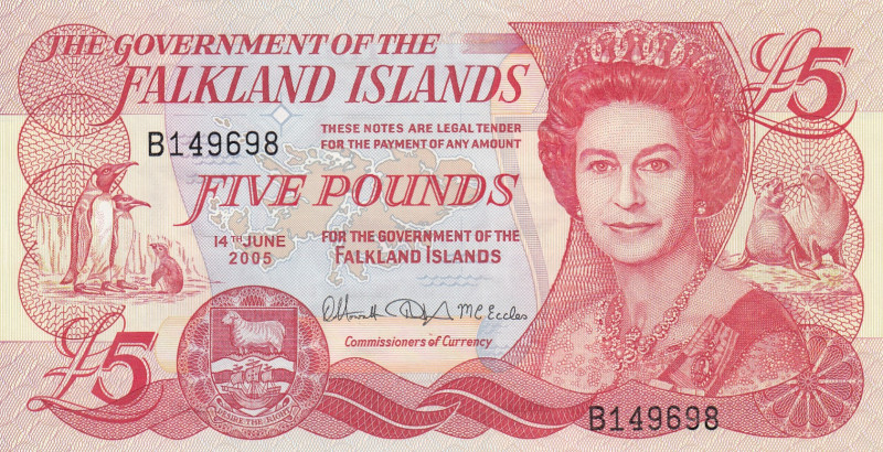 Falkland Islands, 5 Pounds, 2005, UNC, p17a
Queen Elizabeth II. Potrait, Govern...