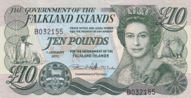 Falkland Islands, 10 Pounds, 2011, UNC, p18
Queen Elizabeth II. Potrait, Light handling
Estimate: USD 30 - 60