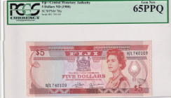 Fiji, 5 Dollars, 1980, UNC, p78a
PCGS 65 PPQ, Queen Elizabeth II. Potrait
Estimate: USD 200 - 400