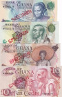 Ghana, 1-2-5-10 Cedis, 1978, UNC, p13-p16CS1, SPECIMEN
(Total 4 banknotes), Collector Series, COA (Certificate of Authenticity) 0003178
Estimate: US...