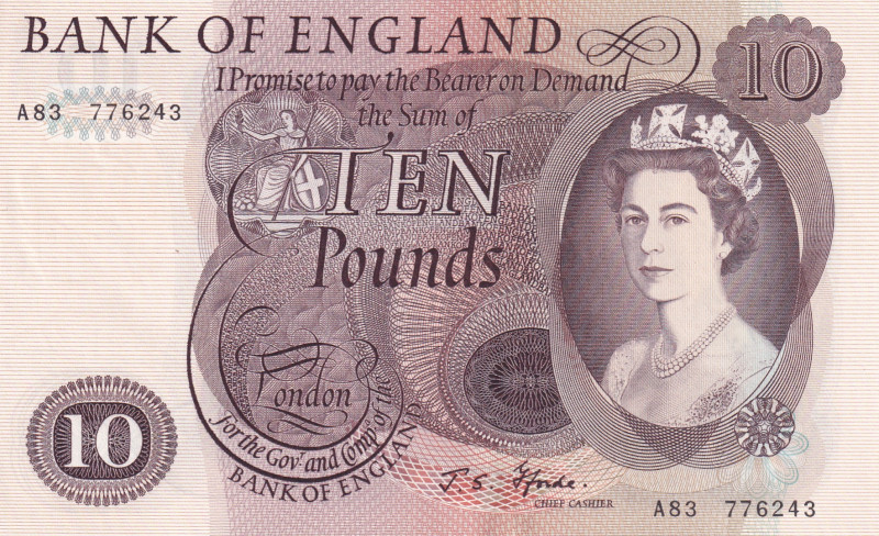 Great Britain, 10 Pounds, 1966/1970, UNC, p376b
Queen Elizabeth II. Potrait
Es...