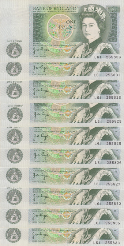 Great Britain, 1 Pound, 1978/1980, UNC, p377a, (Total 10 banknotes)
Queen Eliza...