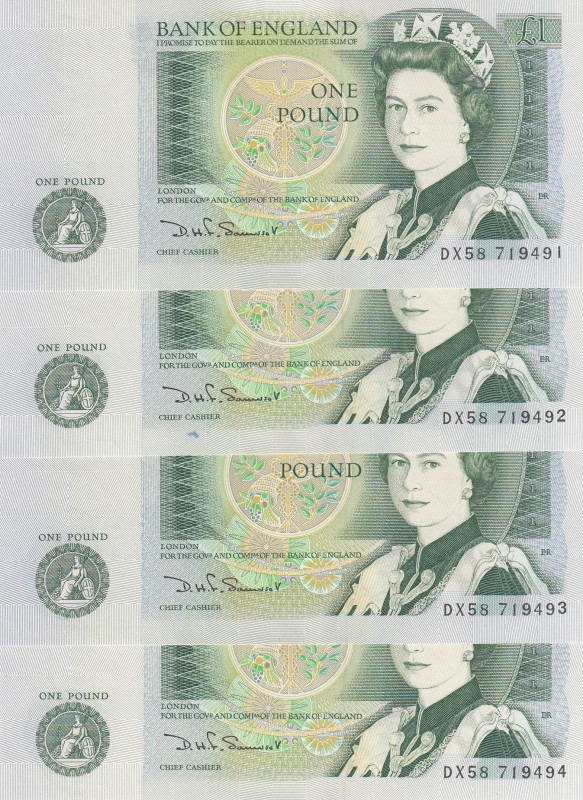 Great Britain, 1 Pound, 1981/1984, UNC, p377b, (Total 4 consecutive banknotes)
...