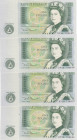 Great Britain, 1 Pound, 1981/1984, p377b, (Total 4 consecutive banknotes)
1 Pound(3), UNC; 1 Pound, UNC(-), Queen Elizabeth II. Potrait
Estimate: US...