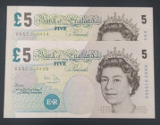 Great Britain, 5 Pounds, 2002, UNC, p391c, (Total 2 banknotes)
Bank of England
Estimate: USD 20 - 40