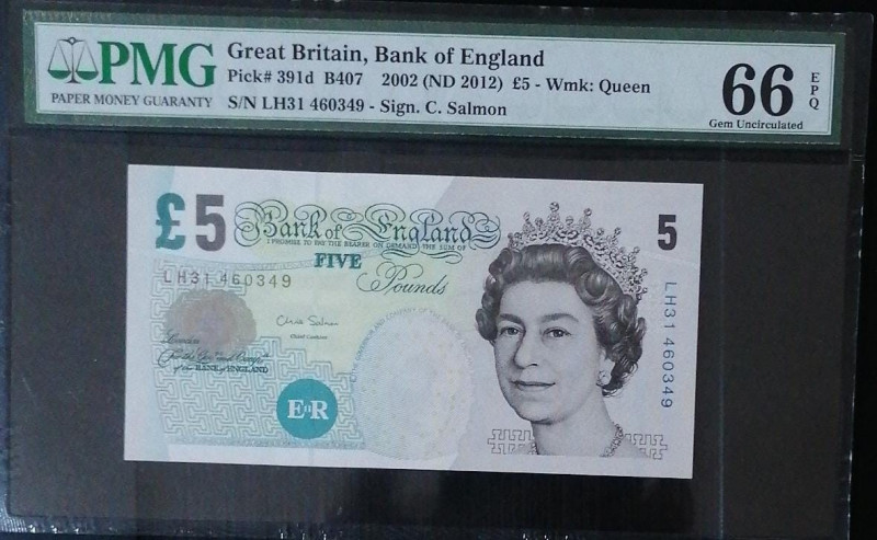 Great Britain, 5 Pounds, 2012, UNC, p391d
PMG 66 EPQ, Queen Elizabeth II. Potra...