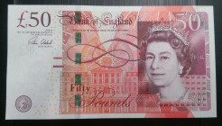 Great Britain, 50 Pounds, 2010, UNC, p393b
There are slight blemishes and ripples., Queen Elizabeth II. Potrait
Estimate: USD 75 - 150