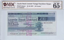 Great Britain, 10 Pounds, 1979, UNC, 
MDC 65 GPQ, Travellers Cheque, Lloyds Bank Limited
Estimate: USD 20 - 40
