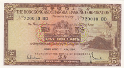 Hong Kong, 5 Dollars, 1964, UNC, p181c
Hongkong & Shanghai Banking Corporation
Estimate: USD 15 - 30