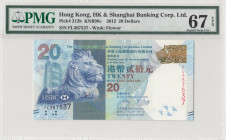 Hong Kong, 20 Dollars, 2012, UNC, p212b
PMG 67 EPQ, High condition 
Estimate: USD 25 - 50