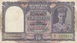 India, 10 Rupees, 1943, VF(+), p24
There are stains and a punch hole
Estimate: USD 30 - 60