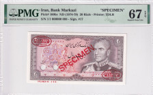 Iran, 20 Rials, 1974/1979, UNC, p100bs, SPECIMEN
PMG 67 EPQ, High condition 
Estimate: USD 300 - 600