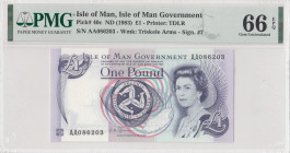 Isle of Man, 1 Pound, 1983, UNC, p40c
PMG 66 EPQ, Queen Elizabeth II. Potrait, Isle of Man Government
Estimate: USD 25 - 50