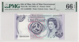 Isle of Man, 1 Pound, 1983, UNC, p40c
PMG 66 EPQ, Queen Elizabeth II. Potrait, Isle of Man Government
Estimate: USD 25 - 50