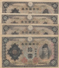 Japan, 10 Yen, 1943/1944, p51, (Total 4 banknotes)
In different condition between VF and XF, graffiti, pen marks
Estimate: USD 20 - 40