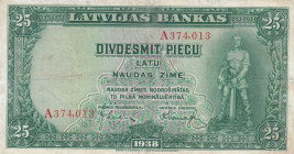 Latvia, 25 Latu, 1938, VF, p21a
Latvijas Banka, Stained
Estimate: USD 25 - 50