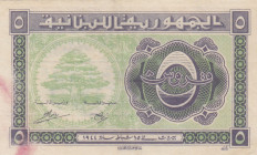 Lebanon, 5 Piastres, 1944, VF, p38
Stained
Estimate: USD 20 - 40