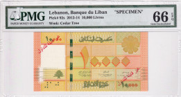 Lebanon, 10.000 Livres, 2014, UNC, p92s, SPECIMEN
PMG 66 EPQ
Estimate: USD 150 - 300