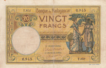 Madagascar, 20 Francs, 1937, VF, p37
World War 2, There are stains and split
Estimate: USD 25 - 50