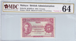 Malaya, 5 Cents, 1941, UNC, p7b
MDC 64
Estimate: USD 75 - 150
