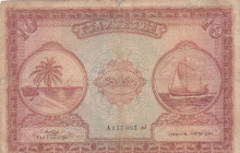 Maldives, 10 Rufiyaa, 1947, FINE, p5a
Split, rips and stains
Estimate: USD 30 - 60