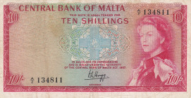 Malta, 10 Shilings, 1967, VF(+), p28a
Kraliçe II.Elizabeth Potresi, Central Bank of malta, There is yellowing on the border.
Estimate: USD 30 - 60