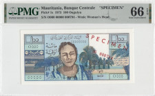 Mauritania, 100 Ouguiya, 1973, UNC, p1s, SPECIMEN
PMG 66 EPQ
Estimate: USD 200 - 400