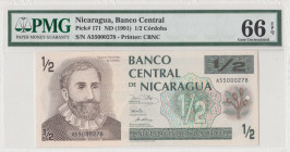 Nicaragua, 1/2 Cordoba, 1991, UNC, p171
PMG 66 EPQ
Estimate: USD 25 - 50