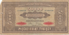 Poland, 50.000 Marek, 1922, VF, p33
Split, rips and stains
Estimate: USD 15 - 30