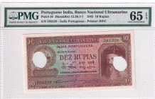 Portuguese India, 10 Rupias, 1945, UNC, p36
PMG 65 EPQ
Estimate: USD 300 - 600