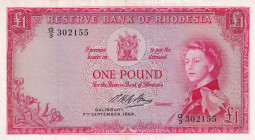 Rhodesia, 1 Pound, 1964, XF(-), p25c
Queen Elizabeth II. Potrait
Estimate: USD 400 - 800