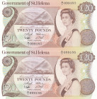 Saint Helena, 20 Pounds, 1986, UNC, p10a, (Total 2 consecutive banknotes)
Queen Elizabeth II. Potrait
Estimate: USD 100 - 200