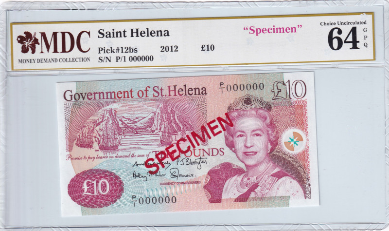 Saint Helena, 10 Pounds, 2012, UNC, p12bs, SPECIMEN
MDC 64 GPQ
Estimate: USD 5...