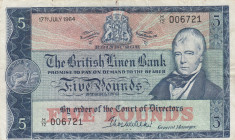 Scotland, 5 Pounds, 1964, VF, p167b
The British Linen Bank, There are stains and split
Estimate: USD 50 - 100