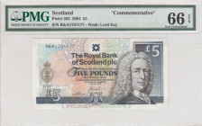 Scotland, 5 Pounds, 2004, UNC, p363
PMG 66 EPQ, The Royal Bank of Scotland PLC, commemorative banknote
Estimate: USD 30 - 60