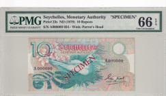 Seychelles, 10 Rupees, 1979, UNC, p23s, SPECIMEN
PMG 66 EPQ, Seychelles Monetary Authorıty
Estimate: USD 60 - 120