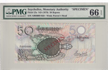 Seychelles, 50 Rupees, 1979, UNC, p25s, SPECIMEN
PMG 66 EPQ, Seychelles Monetary Authorıty
Estimate: USD 100 - 200