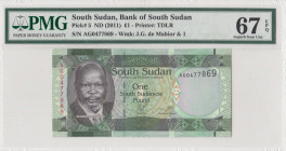 South Sudan, 1 Pound, 2011, UNC, p5
PMG 67 EPQ, High condition , Bank of South Sudan 
Estimate: USD 20 - 40