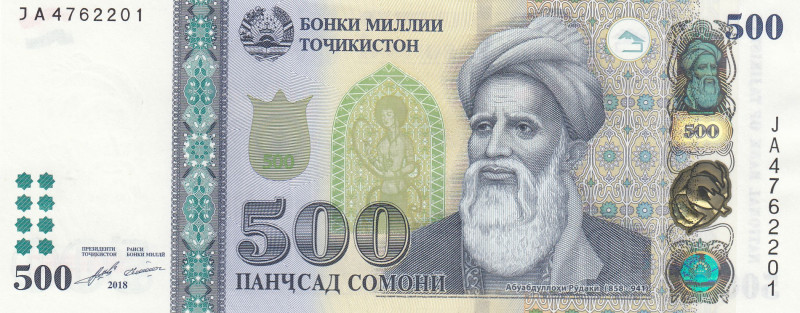 Tajikistan, 500 Somoni, 2018, UNC, p22
National Bank of Tajikistan
Estimate: U...