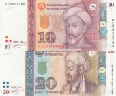 Tajikistan, 10-20 Somoni, 2018, UNC, p24; p25, (Total 2 banknotes)
National Bank of Tajikistan
Estimate: USD 15 - 30