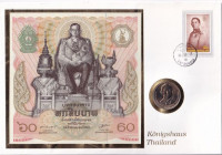Thailand, 60 Baht, 1987, UNC, p93a, FOLDER
There is an additional coin in the folder., Commemorative banknote
Estimate: USD 20 - 40