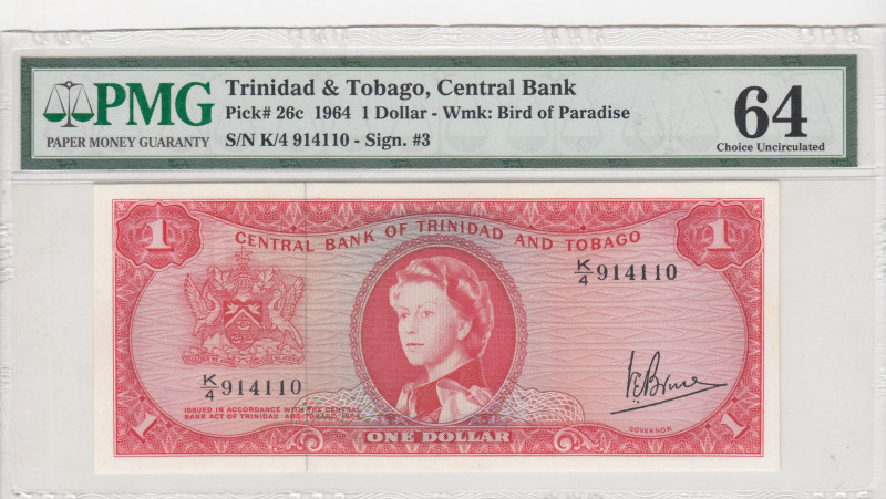 Trinidad & Tobago, 1 Dollar, 1964, UNC, p26c
PMG 64, Central Bank, Queen Elizab...