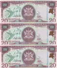 Trinidad & Tobago, 20 Dollars, 2006, UNC, p49c, (Total 3 consecutive banknotes)
Estimate: USD 20 - 40