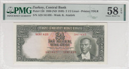 Turkey, 2 1/2 Lira, 1939, AUNC, p126, 2.Emission
PMG 58 EPQ
Estimate: USD 300 - 600