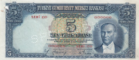 Turkey, 5 Lira, 1937, XF(+), p127s, SPECIMEN
2.Emission, There is a tear in the upper left corner caused by the punch hole.
Estimate: USD 250 - 500