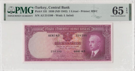 Turkey, 1 Lira, 1942, UNC, p135, 2.Emission
PMG 65 EPQ, Very rare letter in condition
Estimate: USD 750 - 1500