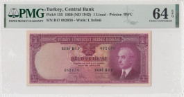 Turkey, 1 Lira, 1942, UNC, p135, 2.Emission
PMG 64 EPQ
Estimate: USD 1000 - 2000